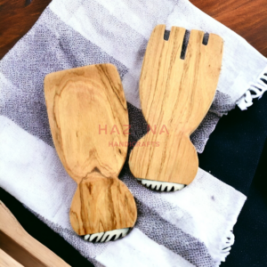 Flat salad servers with bone inlay