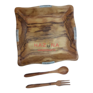 Square plate with spoon and fork