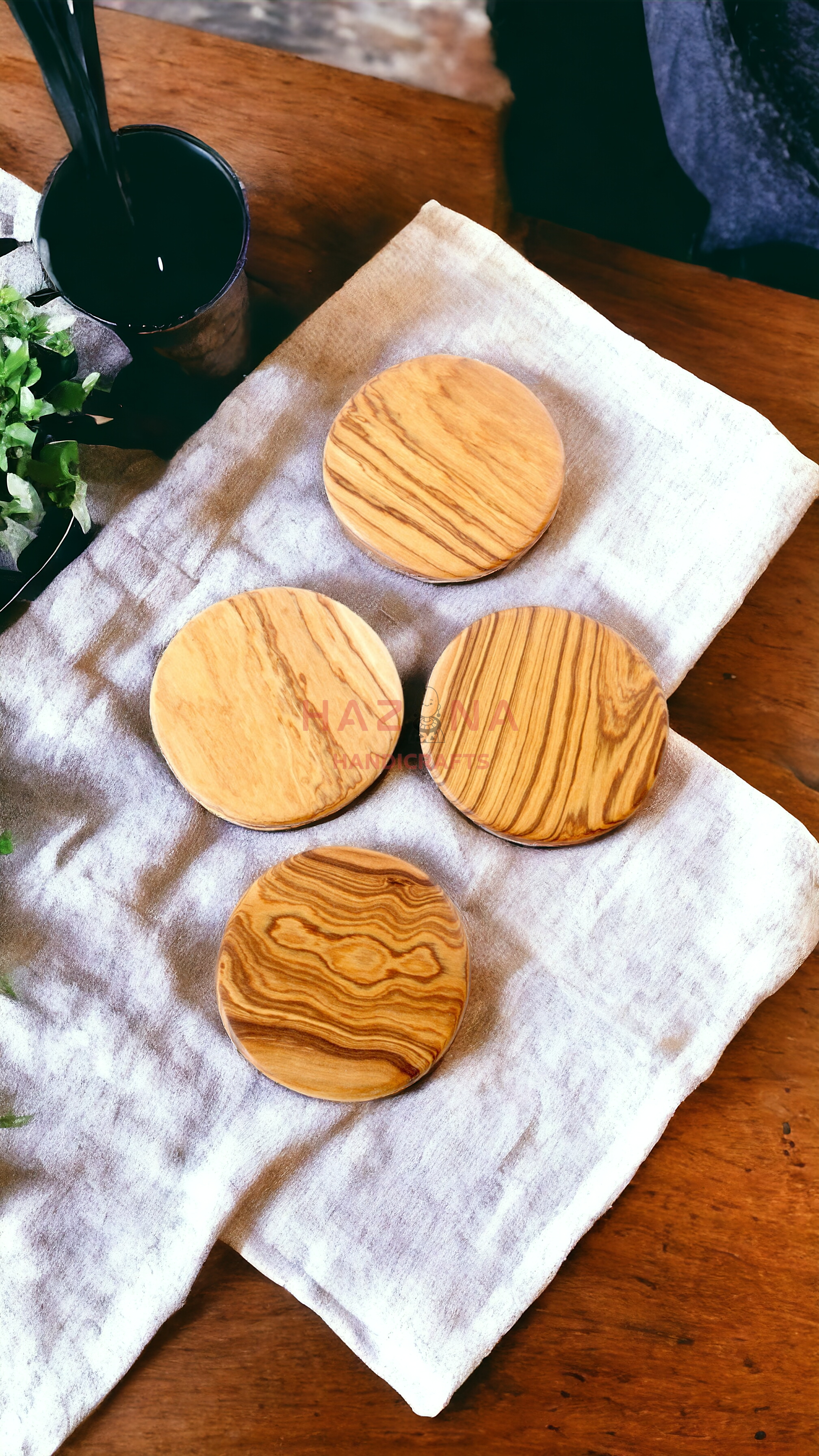 Set of 4 plain wooden coasters