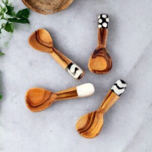 Tiny wood and bone sugar spoons